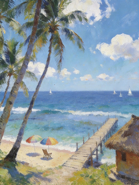 Heavy Texture Artwork, Palm Trees on the Beach, Seashore Paintings, Canvas Paintings for Bedroom, Original Landscape Paintings, Small Oil Paintings, Hand Painted Canvas Wall Art-Silvia Home Craft