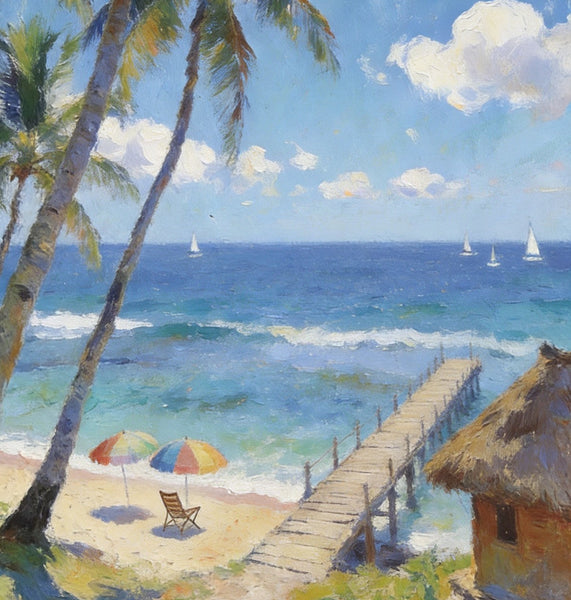 Heavy Texture Artwork, Palm Trees on the Beach, Seashore Paintings, Canvas Paintings for Bedroom, Original Landscape Paintings, Small Oil Paintings, Hand Painted Canvas Wall Art-Silvia Home Craft
