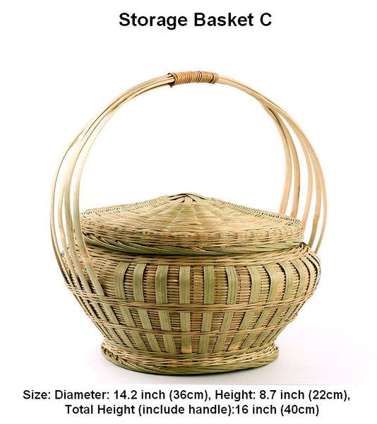 Natural Fruit Basket Lovely Bamboo Baskets for Vegetable, Kitchen Storage Baskets, Picnic Food Basket with Handle, Large Natural Hand-woven Bamboo Basket-Silvia Home Craft