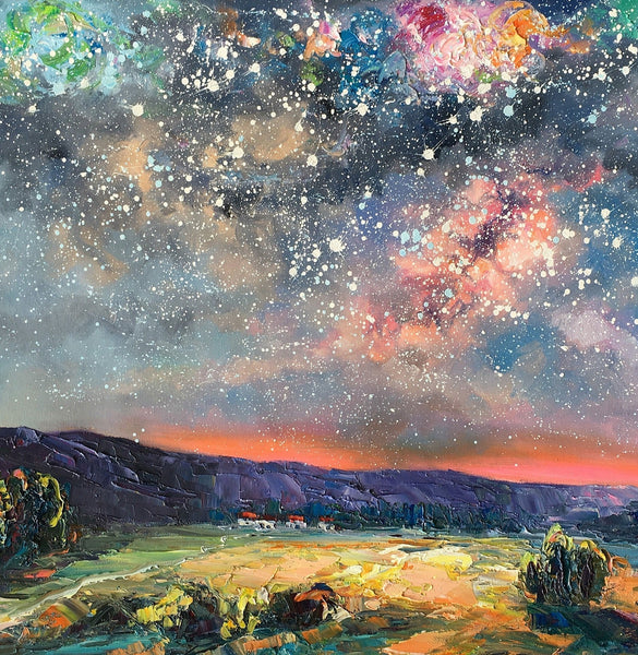 Abstract Landscape Painting, Starry Night Sky Painting, Heavy Texture Painting, Impasto Painting, Custom Wall Art Paintings for Living Room