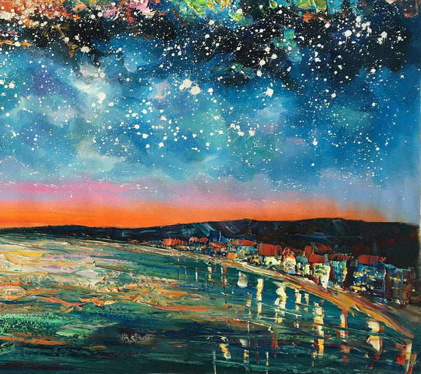 Landscape Painting, Starry Night Oil Painting, Original Wall Art, Custom Large Canvas Art