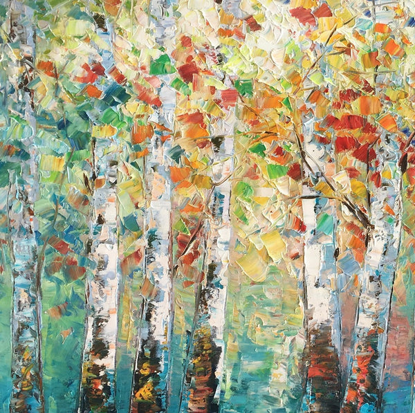 Canvas Art Painting, Large Wall Art, Summer Birch Tree Painting, Custom Extra Large Oil Painting-Silvia Home Craft