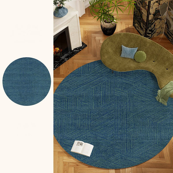 Geometric Round Rugs for Dining Room, Blue Contemporary Modern Rugs, Mid Century Round Modern Rugs under Chairs, Bedroom Abstract Modern Area Rugs-Silvia Home Craft