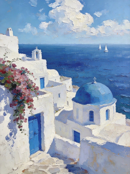 Eternal Aegean Beauty, Small Paintings On Canvas, Hand Painted Canvas Art, Original Landscape Art, Small Oil Paintings, Heavy Texture Wall Art Paintings-Silvia Home Craft