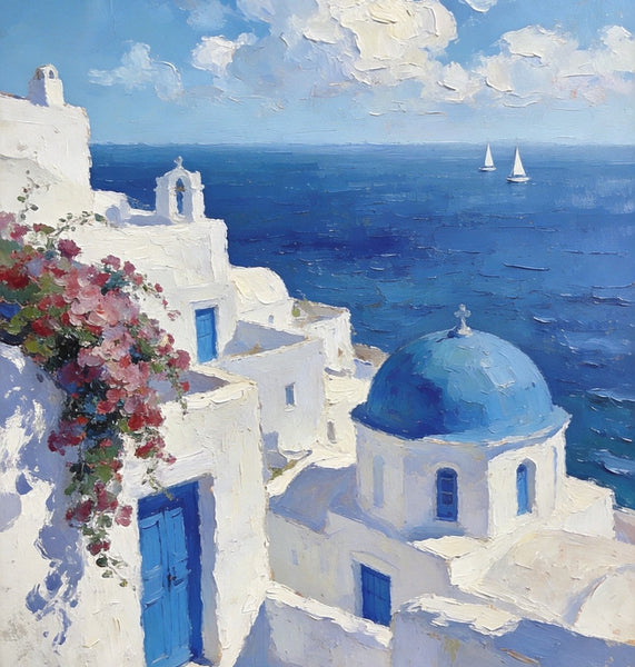 Eternal Aegean Beauty, Small Paintings On Canvas, Hand Painted Canvas Art, Original Landscape Art, Small Oil Paintings, Heavy Texture Wall Art Paintings-Silvia Home Craft