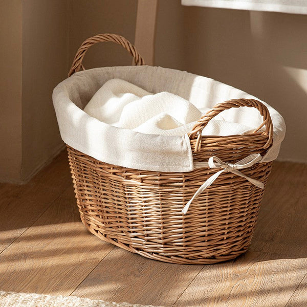 Large Kitchen Round Storage Baskets, Large Food Storage Basket with Handle, Natural Hand-woven Wicker Storage Basket for Clothes, Willow Weaving Baskets for Toys-Silvia Home Craft
