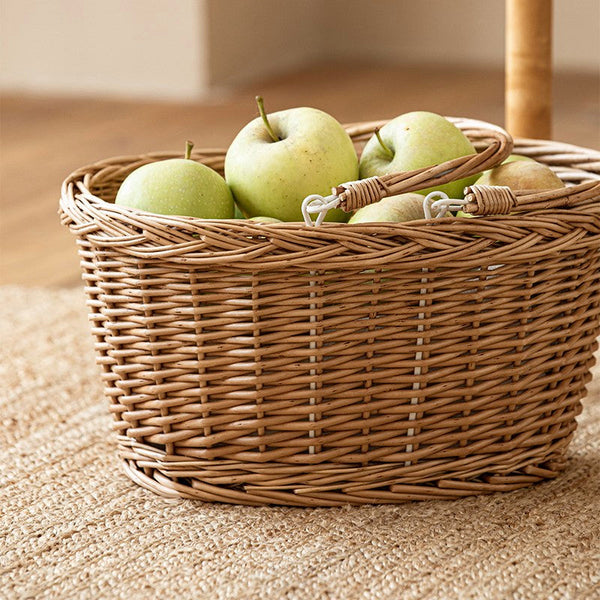 Kitchen Storage Baskets, Small Picnic Food Basket with Handle, Natural Hand-woven Wicker Storage Basket, Willow Weaving Baskets for Vegetable, Natural Fruit Basket-Silvia Home Craft