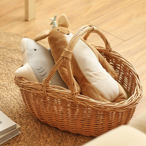 Large Kitchen Storage Baskets, Picnic Storage Basket with Handle, Hand-woven Wicker Storage Basket, Willow Weaving Baskets for Vegetable, Natural Fruit Basket-Silvia Home Craft