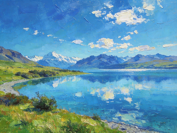 Mountain Landscape Paintings, New Zealand Lake Charm, Small Paintings on Canvas, Original Landscape Paintings, Hand Painted Canvas Artwork-Silvia Home Craft
