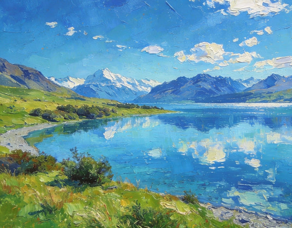 Mountain Landscape Paintings, New Zealand Lake Charm, Small Paintings on Canvas, Original Landscape Paintings, Hand Painted Canvas Artwork-Silvia Home Craft