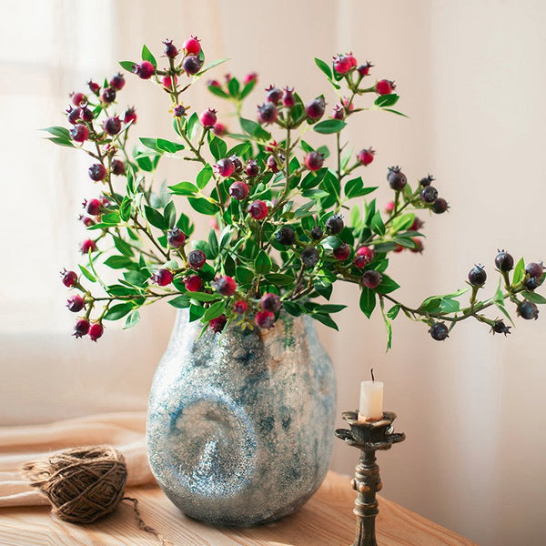 Simple Artificial Flowers for Living Room, Blueberry Fruit Branch, Flower Arrangement Ideas for Home Decoration, Spring Artificial Floral for Bedroom-Silvia Home Craft