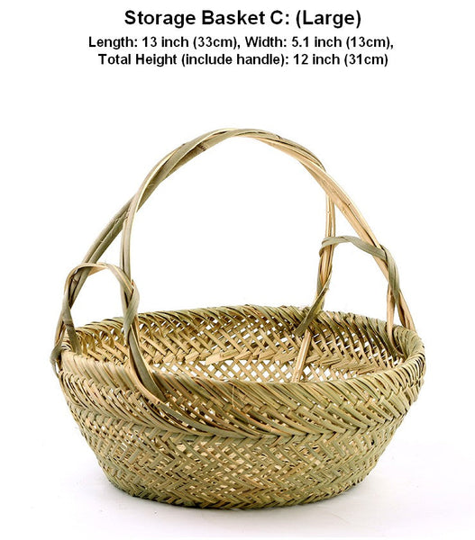 Large Picnic Food Basket with Handle, Natural Hand-woven Bamboo Basket, Lovely Bamboo Baskets for Vegetable, Natural Fruit Basket Kitchen Storage Baskets-Silvia Home Craft