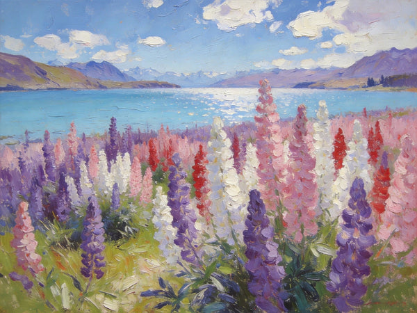 Original Landscape Paintings, Buy Painting Online, New Zealand's Mountain Lake Bliss, Small Oil Paintings, Hand Painted Canvas Art, Heavy Texture Artwork-Silvia Home Craft