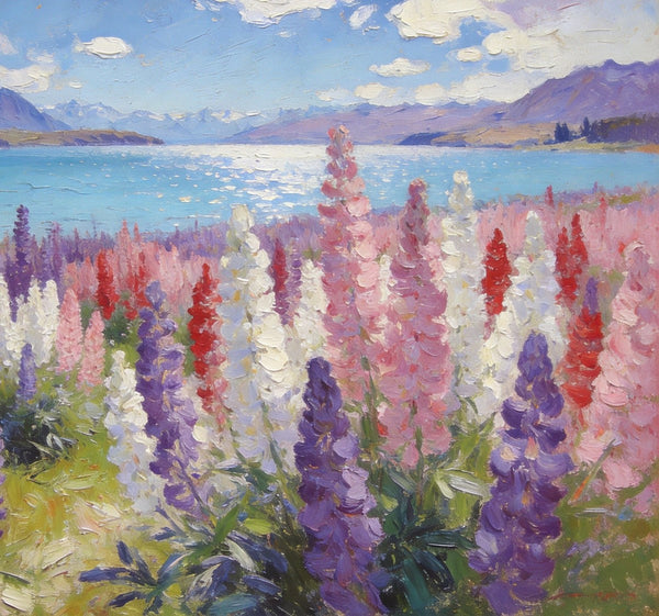 Original Landscape Paintings, Buy Painting Online, New Zealand's Mountain Lake Bliss, Small Oil Paintings, Hand Painted Canvas Art, Heavy Texture Artwork-Silvia Home Craft