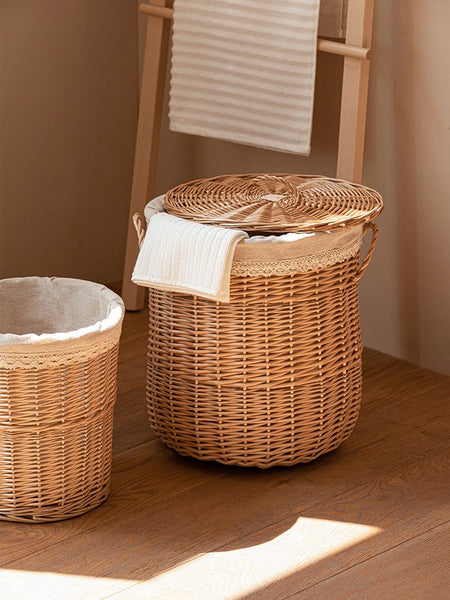 Hand-woven Wicker Storage Basket for Clothes, Large Round Storage Basket for Clothes, Willow Weaving Baskets for Clothes, Extra Large Kitchen Storage Baskets-Silvia Home Craft