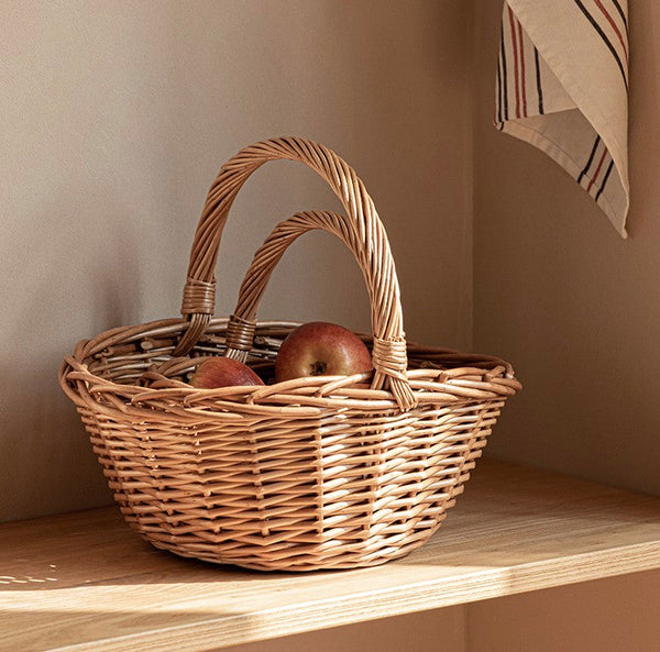 Large Picnic Food Basket with Handle, Lovely Willow Weaving Baskets for Vegetable, Natural Hand-woven Wicker Storage Basket, Natural Fruit Basket, Kitchen Storage Baskets-Silvia Home Craft