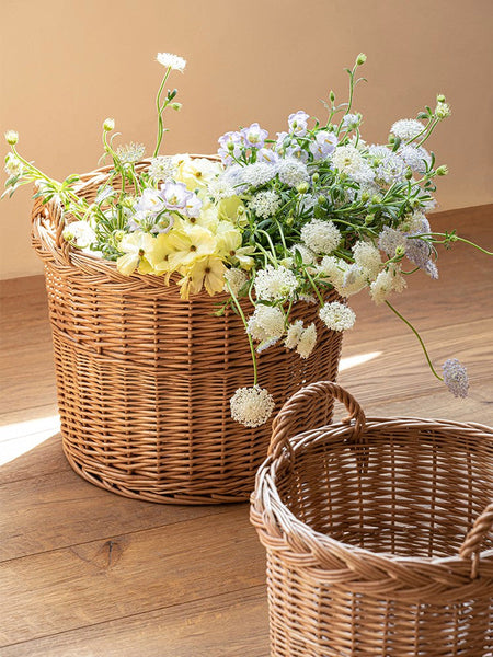 Round Storage Basket for Clothes, Natural Hand-woven Wicker Storage Basket for Clothes, Extra Large Kitchen Storage Baskets, Willow Weaving Baskets for Clothes-Silvia Home Craft
