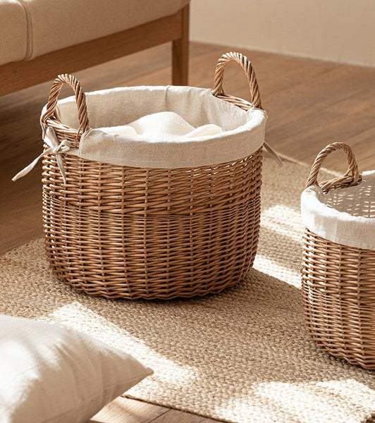 Large Round Storage Basket for Clothes, Natural Hand-woven Wicker Storage Basket for Clothes, Willow Weaving Baskets for Clothes, Extra Large Kitchen Storage Baskets-Silvia Home Craft