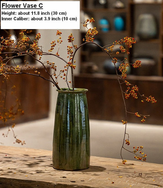 Ceramic Bouquet Vases, Green Flower Vases on Table, Porcelain Flower Vases, Dining Table Centerpiece, Handmade Water Holding Flower Vase-Silvia Home Craft