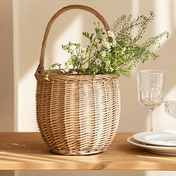 Wicker Storage Basket for Kitchen, Hand-woven Picnic Food Basket with Handle, Willow Weaving Baskets for Vegetable, Natural Fruit Basket, Storage Basket for Shelves-Silvia Home Craft