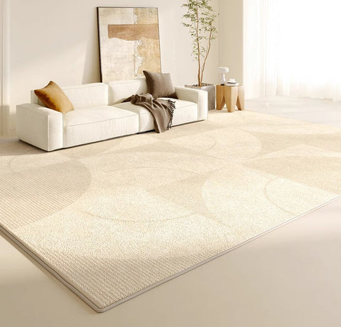Modern Rugs under Sofa, Abstract Contemporary Rugs for Bedroom, Dining Room Floor Rugs, Modern Rugs for Office, Large Cream Color Rugs in Living Room-Silvia Home Craft