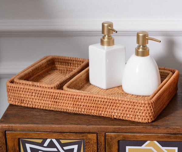 Rectangular Storage Baskets, Woven Rattan Storage Basket, Kitchen Storage Baskets, Storage Baskets for Shelves, Set of 3-Silvia Home Craft