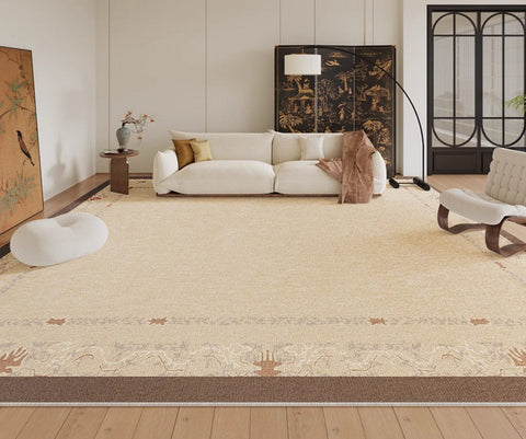 Unique Modern Rugs for Living Room, Large Modern Rugs for Bedroom, Cream Color Modern Rugs under Coffee Table, Contemporary Modern Rugs for Dining Room-Silvia Home Craft