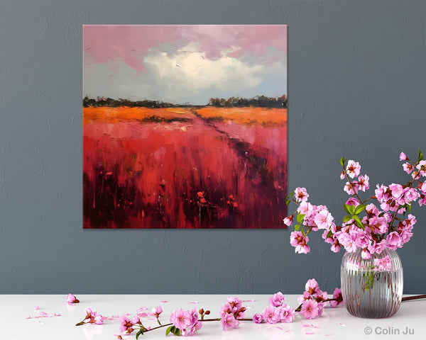 Landscape Paintings for Living Room, Abstract Canvas Painting, Abstract Landscape Art, Red Poppy Field Painting, Original Hand Painted Wall Art-Silvia Home Craft