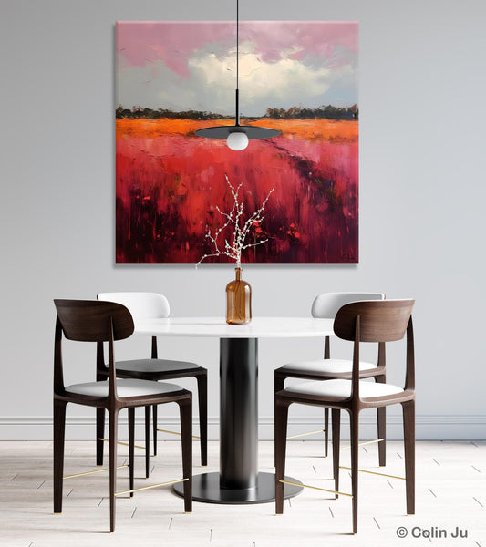 Landscape Paintings for Living Room, Abstract Canvas Painting, Abstract Landscape Art, Red Poppy Field Painting, Original Hand Painted Wall Art-Silvia Home Craft