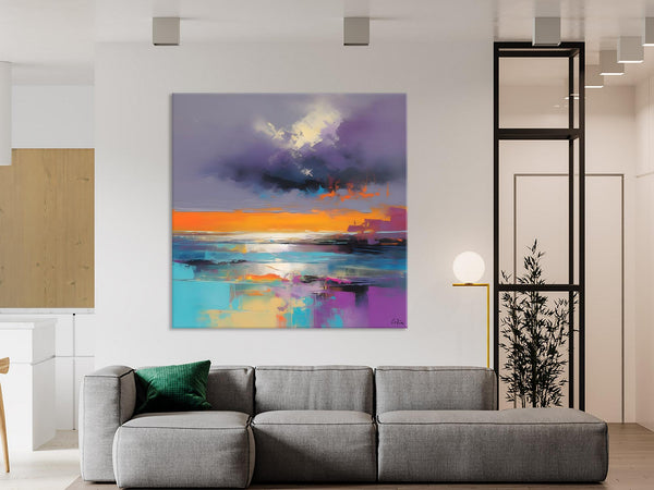 Huge Painting for Living Room, Original Landscape Canvas Art, Contemporary Oil Painting on Canvas, Oversized Landscape Wall Art Paintings-Silvia Home Craft