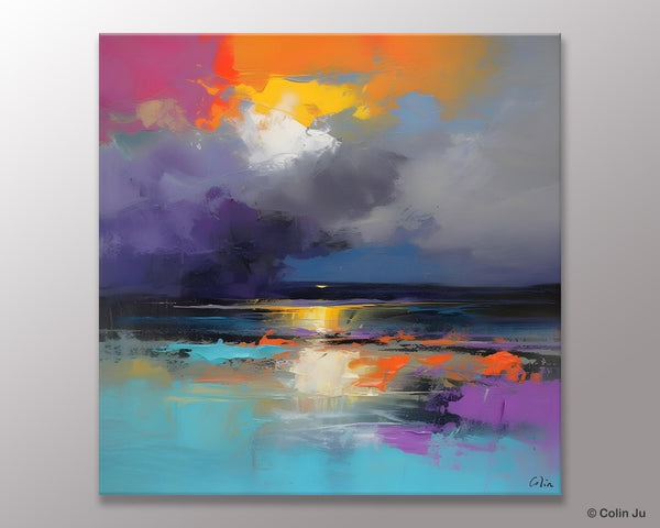 Contemporary Oil Painting on Canvas, Heavy Texture Canvas Art, Original Landscape Canvas Art, Oversized Landscape Wall Art Paintings-Silvia Home Craft