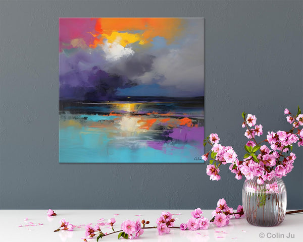 Contemporary Oil Painting on Canvas, Heavy Texture Canvas Art, Original Landscape Canvas Art, Oversized Landscape Wall Art Paintings-Silvia Home Craft
