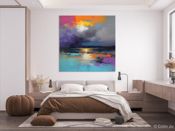 Contemporary Oil Painting on Canvas, Heavy Texture Canvas Art, Original Landscape Canvas Art, Oversized Landscape Wall Art Paintings-Silvia Home Craft
