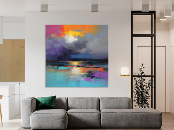 Contemporary Oil Painting on Canvas, Heavy Texture Canvas Art, Original Landscape Canvas Art, Oversized Landscape Wall Art Paintings-Silvia Home Craft