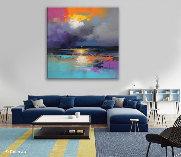 Contemporary Oil Painting on Canvas, Heavy Texture Canvas Art, Original Landscape Canvas Art, Oversized Landscape Wall Art Paintings-Silvia Home Craft