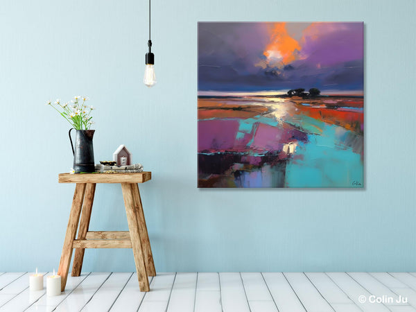 Canvas Painting for Living Room, Original Modern Wall Art Painting, Abstract Landscape Paintings, Oversized Contemporary Abstract Artwork-Silvia Home Craft