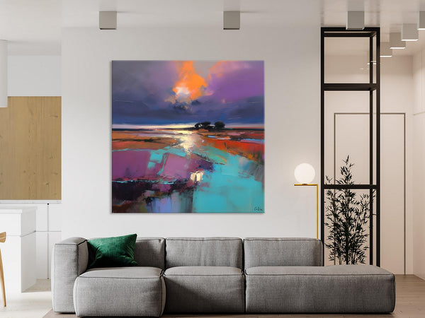 Canvas Painting for Living Room, Original Modern Wall Art Painting, Abstract Landscape Paintings, Oversized Contemporary Abstract Artwork-Silvia Home Craft