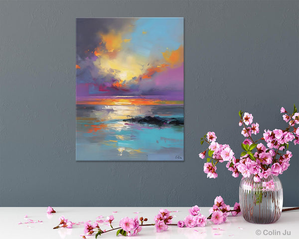 Oil Painting on Canvas, Extra Large Modern Wall Art, Landscape Canvas Paintings for Dining Room, Original Landscape Abstract Painting-Silvia Home Craft