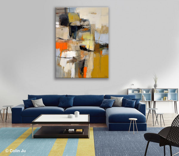 Acrylic Abstract Painting Behind Sofa, Large Painting on Canvas, Living Room Wall Art Paintings, Original Abstract Painting on Canvas-Silvia Home Craft
