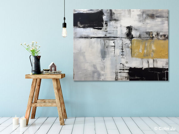 Black Abstract Acrylic Paintings, Large Paintings for Bedroom, Simple Modern Art, Original Canvas Paintings, Contemporary Canvas Paintings-Silvia Home Craft