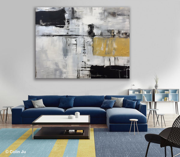 Black Abstract Acrylic Paintings, Large Paintings for Bedroom, Simple Modern Art, Original Canvas Paintings, Contemporary Canvas Paintings-Silvia Home Craft