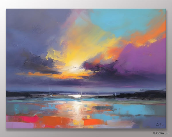 Landscape Painting on Canvas, Hand Painted Canvas Art, Abstract Landscape Artwork, Contemporary Wall Art Paintings, Extra Large Original Art-Silvia Home Craft