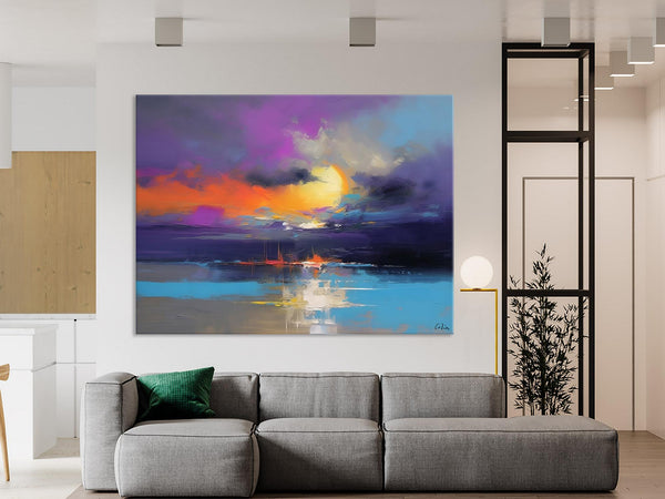 Abstract Landscape Painting, Sunset Painting, Large Landscape Painting for Living Room, Bedroom Wall Art Ideas, Modern Paintings for Dining Room