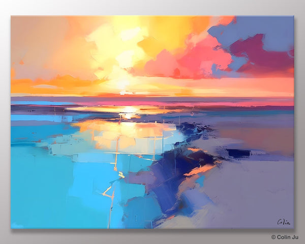 Sunrise Painting, Original Landscape Painting, Large Landscape Painting for Living Room, Bedroom Wall Art Ideas, Modern Paintings for Dining Room-Silvia Home Craft