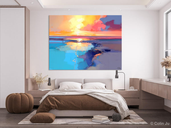 Sunrise Painting, Original Landscape Painting, Large Landscape Painting for Living Room, Bedroom Wall Art Ideas, Modern Paintings for Dining Room-Silvia Home Craft