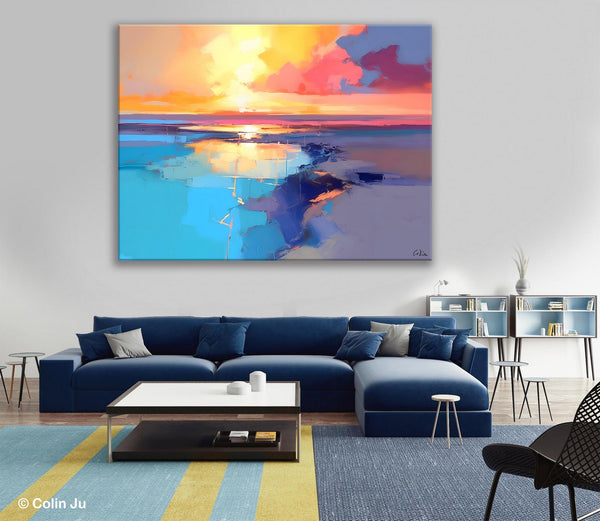 Sunrise Painting, Original Landscape Painting, Large Landscape Painting for Living Room, Bedroom Wall Art Ideas, Modern Paintings for Dining Room-Silvia Home Craft