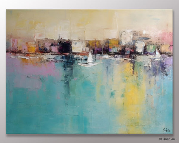 Contemporary Abstract Art for Dining Room, Sail Boat Abstract Paintings, Living Room Canvas Art Ideas, Large Landscape Painting, Simple Modern Art-Silvia Home Craft