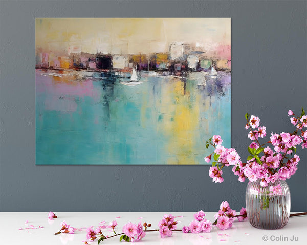 Contemporary Abstract Art for Dining Room, Sail Boat Abstract Paintings, Living Room Canvas Art Ideas, Large Landscape Painting, Simple Modern Art-Silvia Home Craft