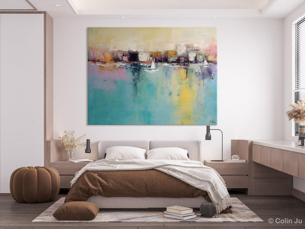 Contemporary Abstract Art for Dining Room, Sail Boat Abstract Paintings, Living Room Canvas Art Ideas, Large Landscape Painting, Simple Modern Art-Silvia Home Craft
