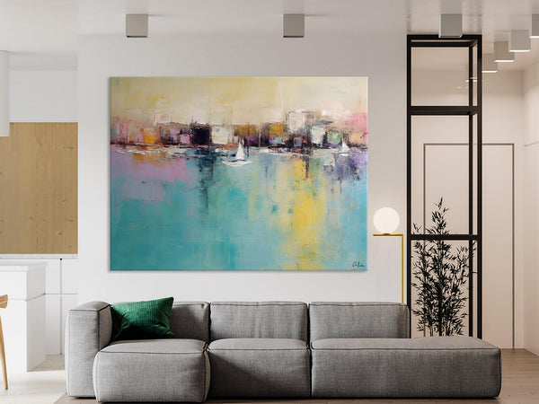 Contemporary Abstract Art for Dining Room, Sail Boat Abstract Paintings, Living Room Canvas Art Ideas, Large Landscape Painting, Simple Modern Art-Silvia Home Craft